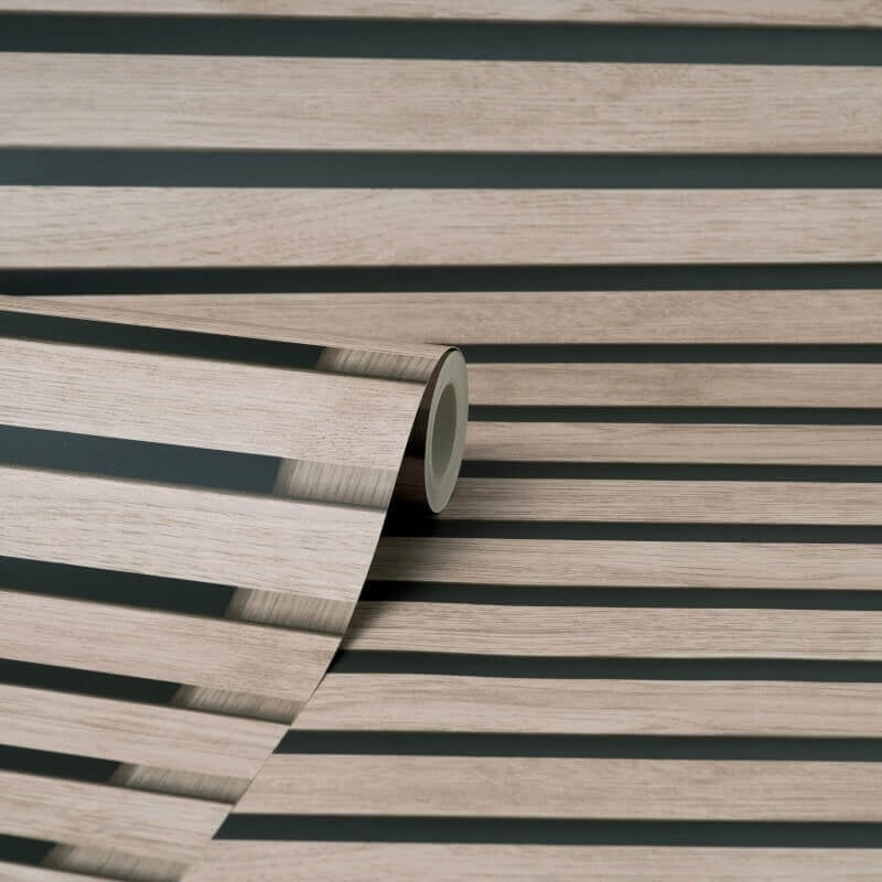 3D Effect Wood Slats Wallpaper - Black - Fine Décor - FD42996 - Premier Wallcovering