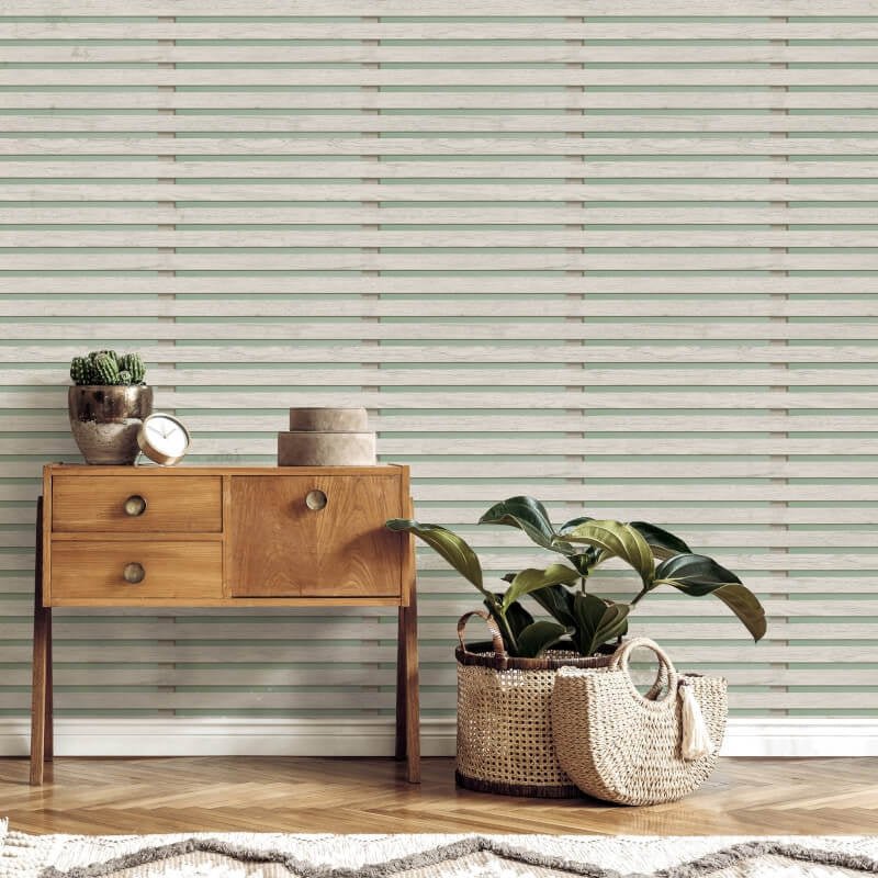 3D Effect Wood Slats Wallpaper - Sage/Natural - Fine Décor - FD43218 - Premier Wallcovering