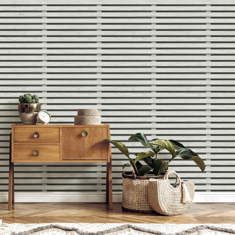 3D Effect Wood Slats Wallpaper - Black/Grey - Fine Décor - FD43219 - Premier Wallcovering