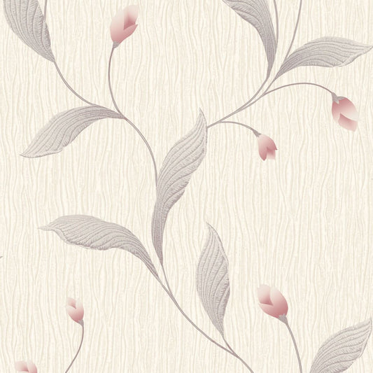 41336 - Tiffany Floral Trail Textured Vinyl Wallpaper - Pink - Belgravia
