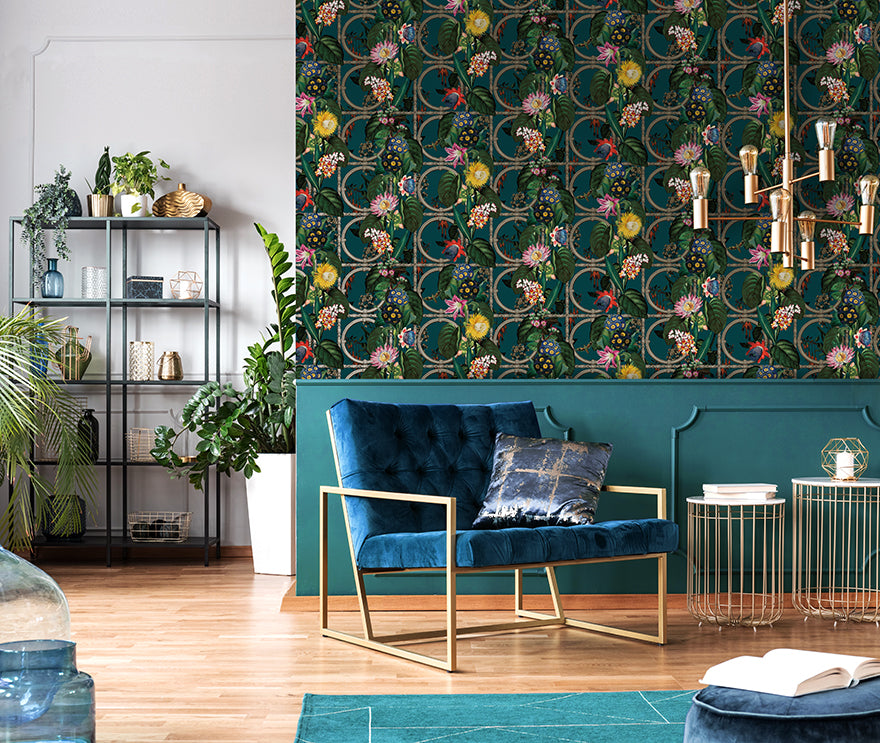 91432 - Alata Wallpaper - Teal - Holden Decor