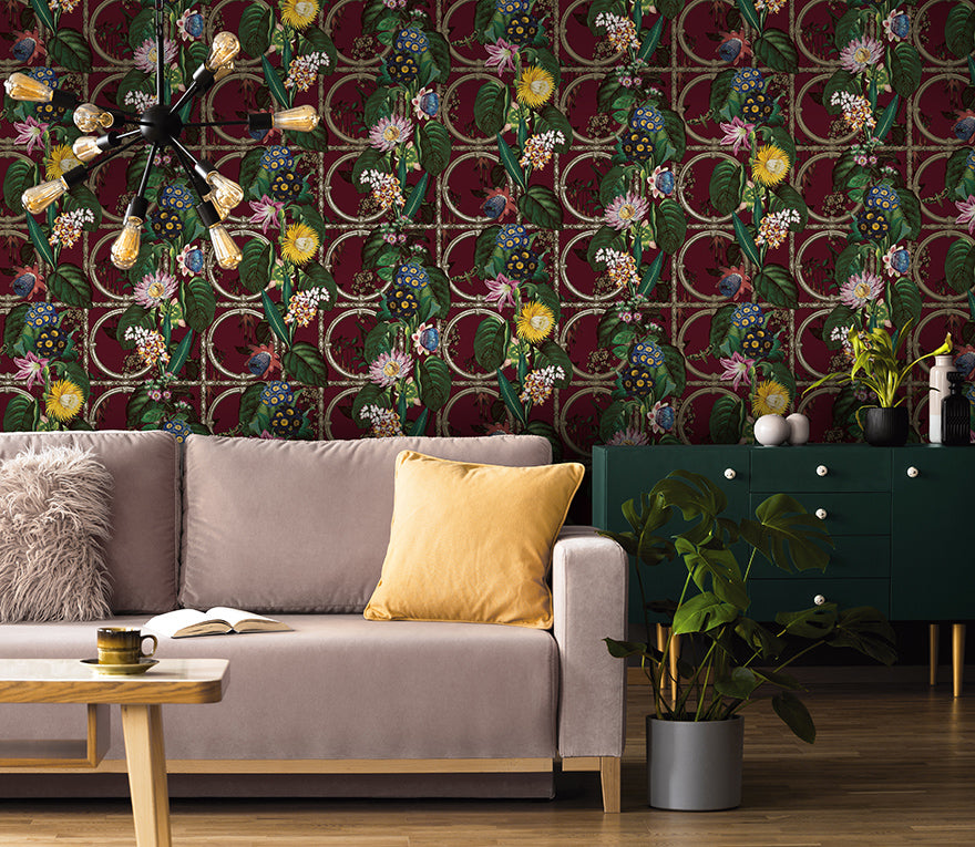91434 - Alata Wallpaper - Burgundy - Holden Decor