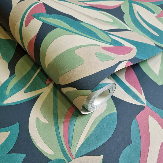 91590 - Nicolai Leaf Wallpaper - Navy - Holden Decor