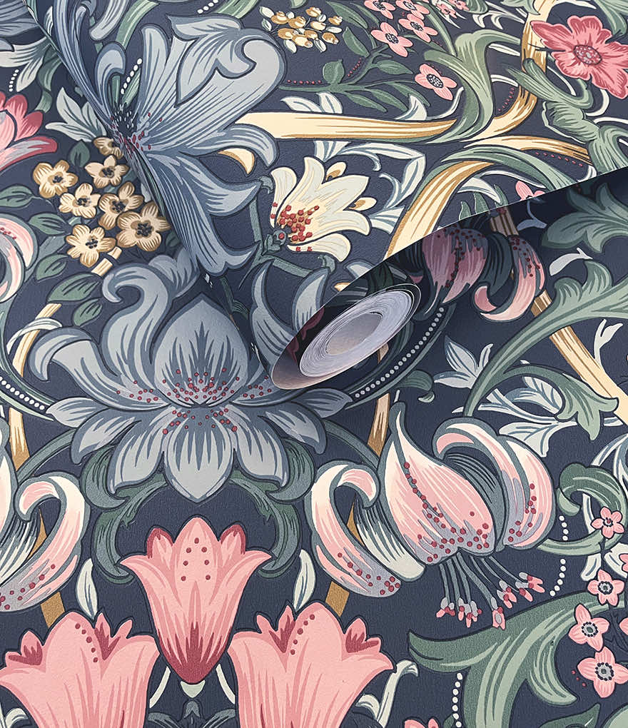 91903 - Fleurmont Wallpaper - Navy / Blush - Holden Decor