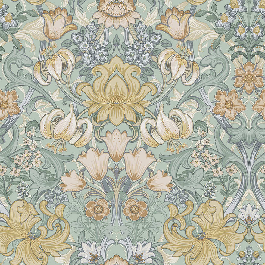 91904 - Fleurmont Wallpaper - Aqua / Multi - Holden Decor