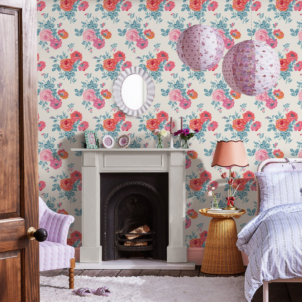 Archive Rose Wallpaper - Blue & Pink 
 - 125495 - Cath Kidston
