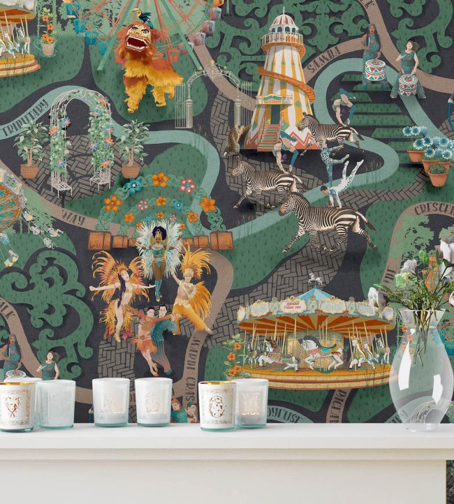 BMCF003-03C - Carnival Map Wallpaper - Jade - Brand McKenzie