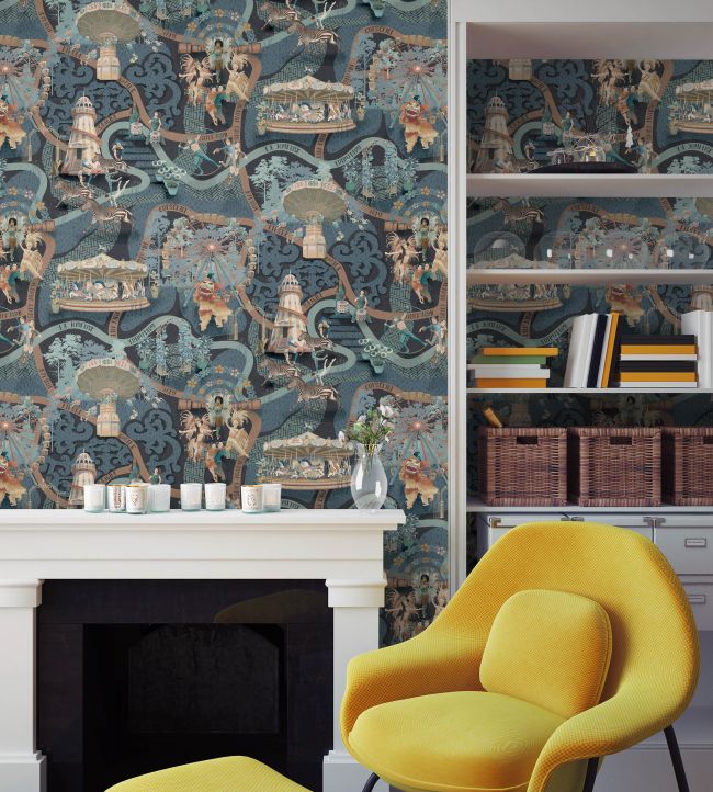 BMCF003-03D - Carnival Map Wallpaper - Sapphire - Brand McKenzie