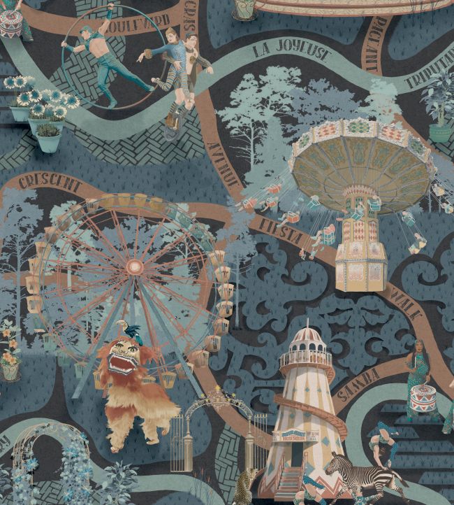 BMCF003-03D - Carnival Map Wallpaper - Sapphire - Brand McKenzie