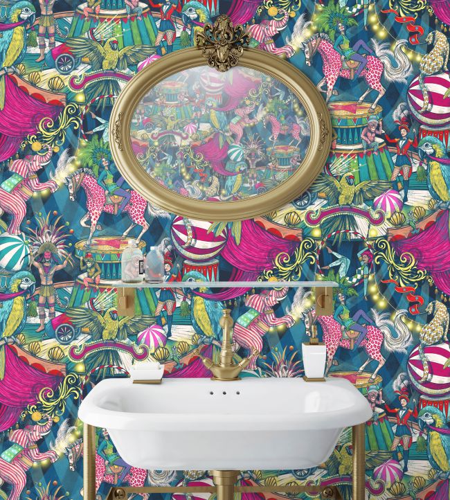 BMCF003-06A - Funfair Wallpaper - Denim & Cerise - Brand McKenzie