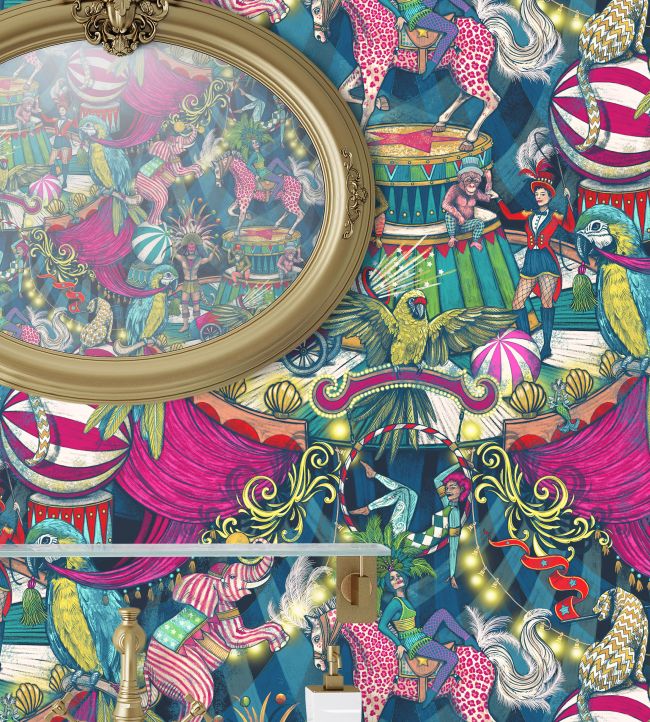 BMCF003-06A - Funfair Wallpaper - Denim & Cerise - Brand McKenzie