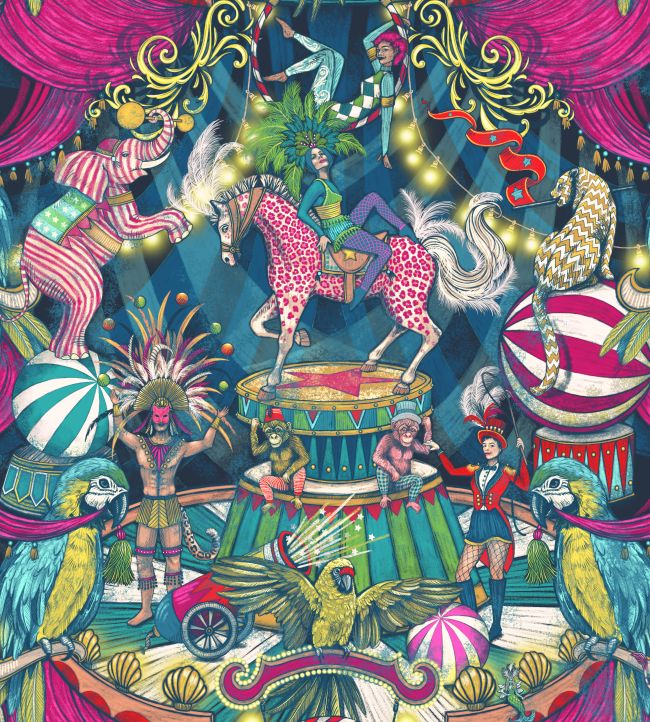 BMCF003-06A - Funfair Wallpaper - Denim & Cerise - Brand McKenzie