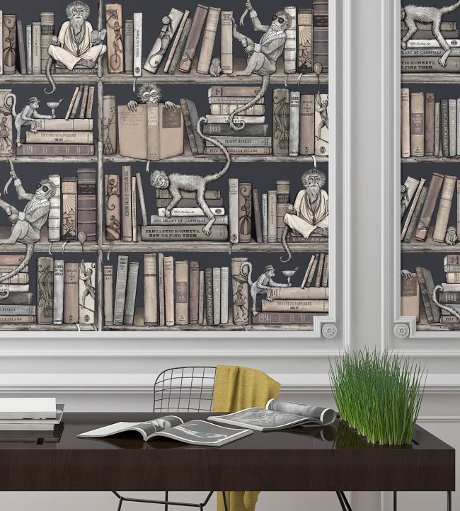 BMCF003-08B - Monkey Library Wallpaper - Taupe - Brand McKenzie