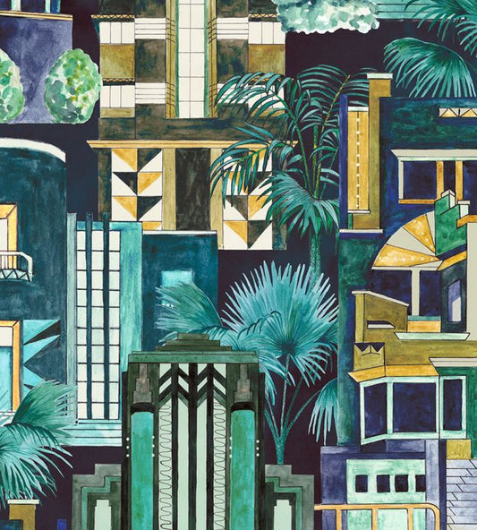 BMHD002-02A - Downtown Deco Wallpaper - Indigo - Brand McKenzie