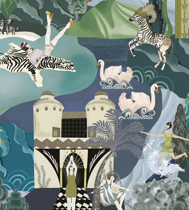 BMHD002-10A - The Art Deco Hills Wallpaper - Aqua - Brand McKenzie