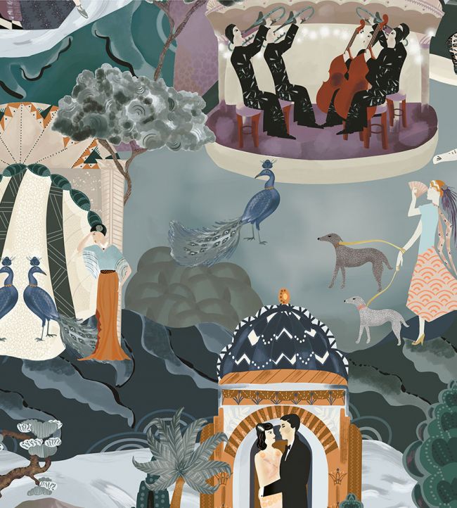 BMHD002-10B - The Art Deco Hills Wallpaper - Teal & Copper - Brand McKenzie