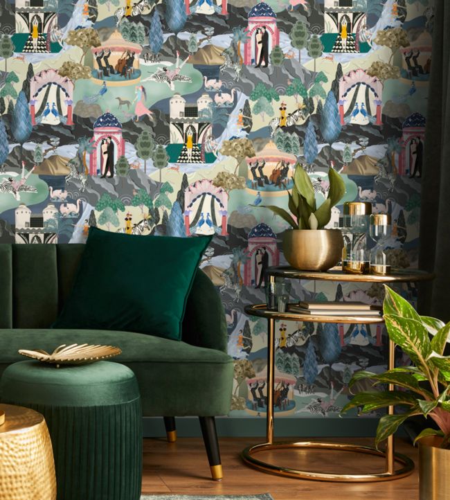 BMHD002-10C - The Art Deco Hills Wallpaper - Teal & Fuchsia - Brand McKenzie