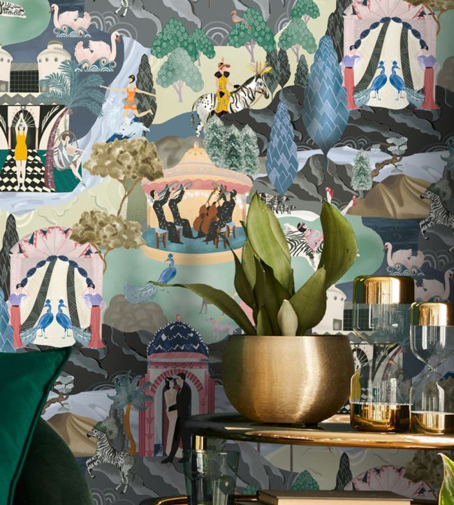 BMHD002-10C - The Art Deco Hills Wallpaper - Teal & Fuchsia - Brand McKenzie