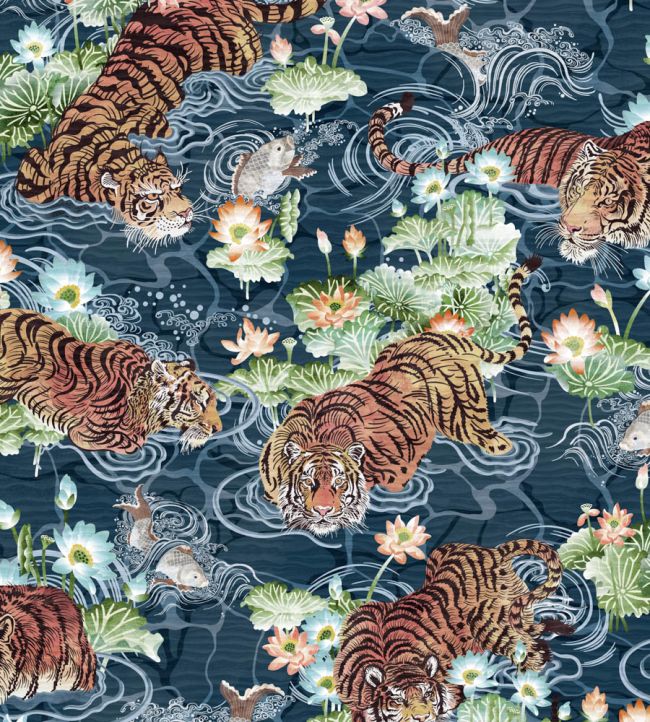 BMPP004-09D - Tiger Lily Wallpaper - Midnight - Brand McKenzie