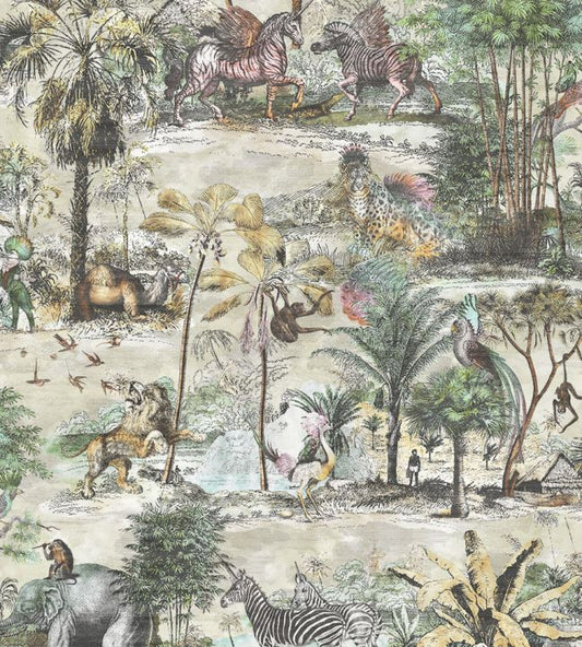 BMTD001-04A - Animal Islands Wallpaper - Bamboo Green - Brand McKenzie