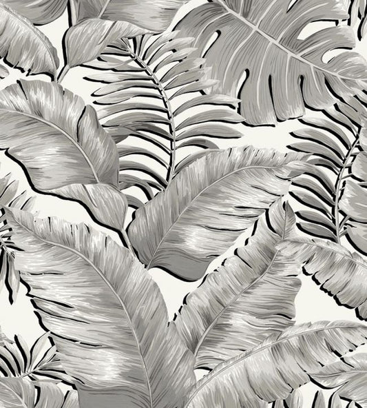 BMTD001-06A - Banana Leaves Standard Wallpaper - Black & White - Brand McKenzie