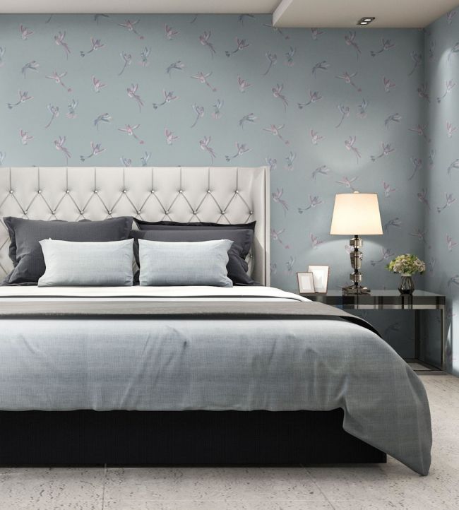 BMTD001-08A - Exotic Birds Wallpaper - Duck Egg Blue - Brand McKenzie