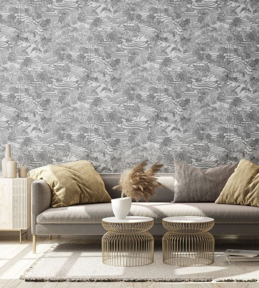 BMTD001-11A - Rice Terrace Standard Wallpaper - Black & White - Brand McKenzie