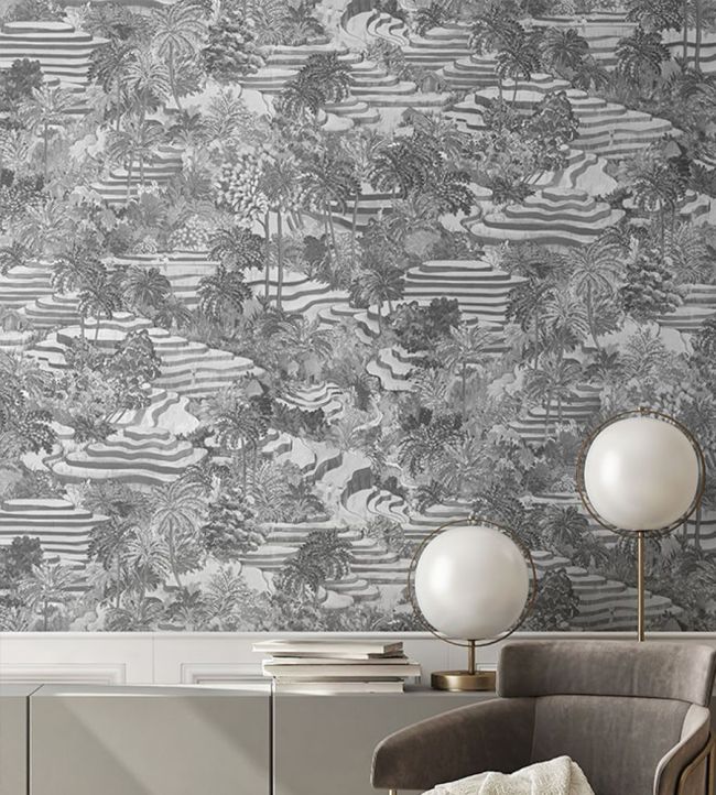BMTD001-11A - Rice Terrace Standard Wallpaper - Black & White - Brand McKenzie