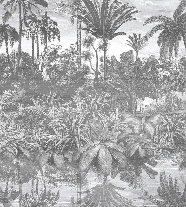 BMTD001-16A - Tropical Reflections Wallpaper - Black & White - Brand McKenzie