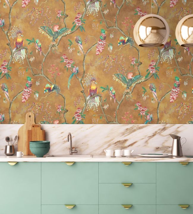 BMWL005-01A - Birds In Paradise Wallpaper - Gold - Brand McKenzie