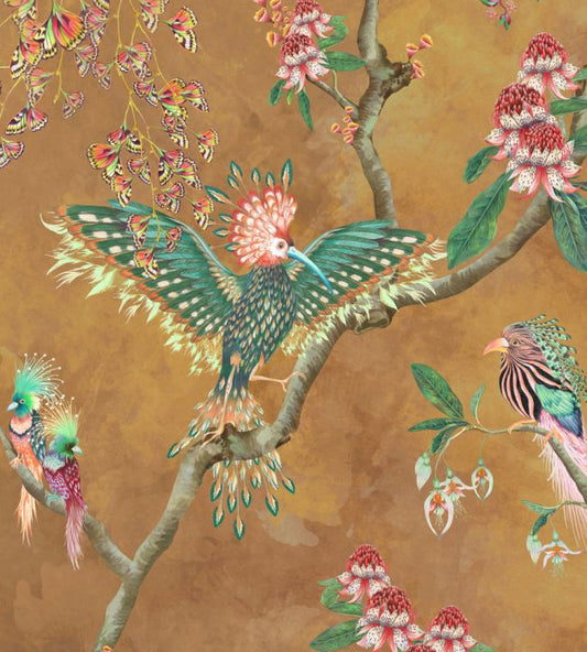 BMWL005-01A - Birds In Paradise Wallpaper - Gold - Brand McKenzie