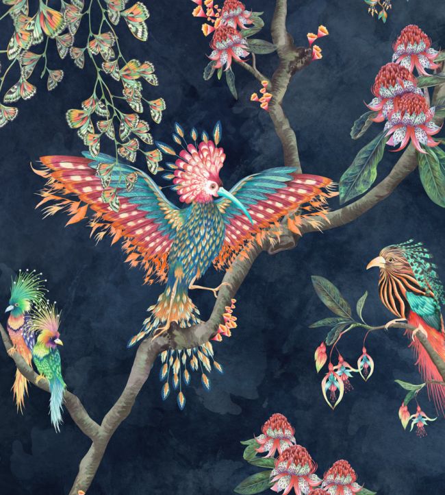 BMWL005-01B - Birds In Paradise Wallpaper - Midnight - Brand McKenzie