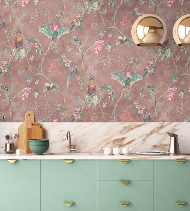 BMWL005-01C - Birds In Paradise Wallpaper - Old Rose - Brand McKenzie
