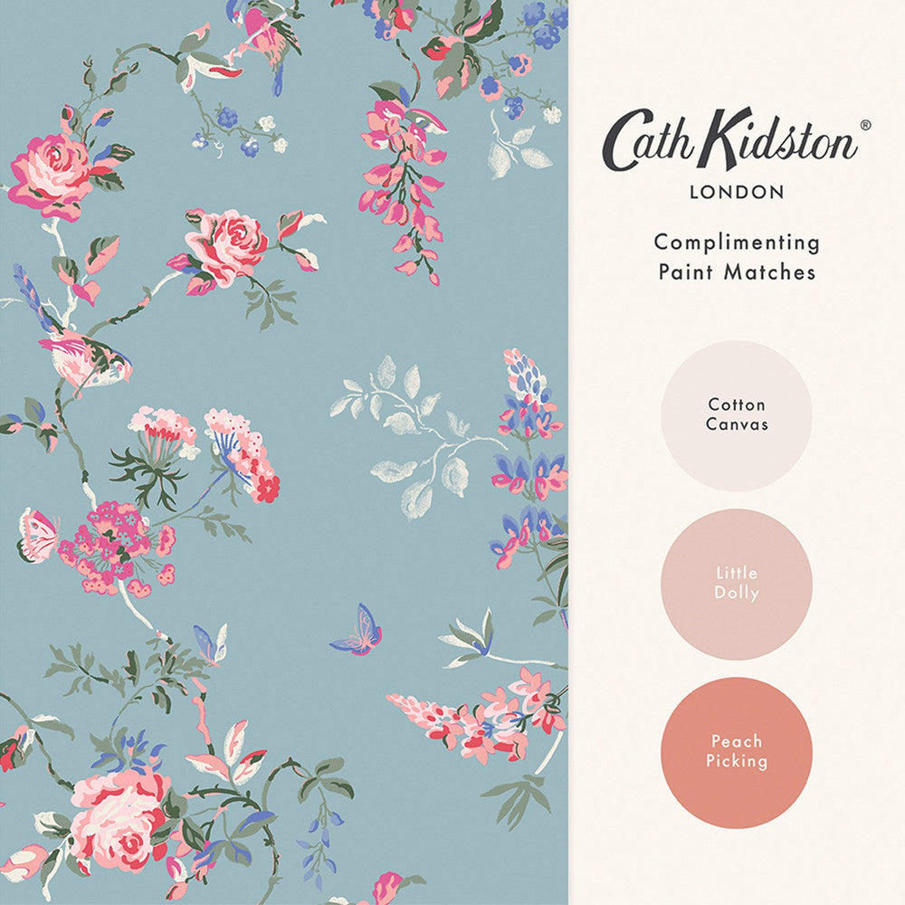 Birds & Roses Wallpaper - Blue - 25504 - Cath Kidston