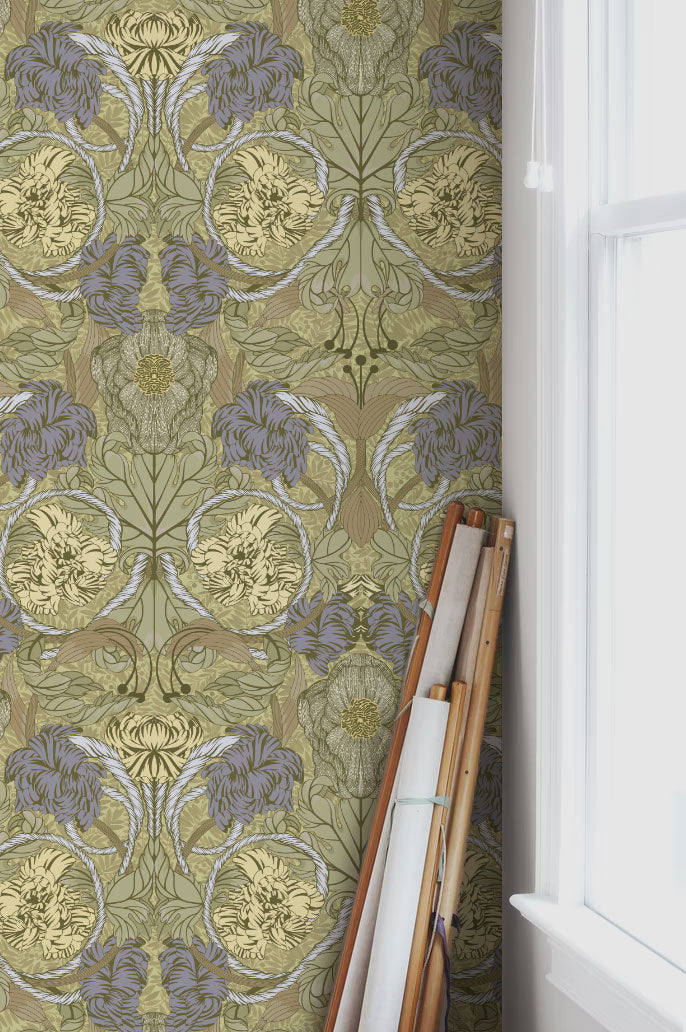 Cecilia Wallpaper - Olive - Summer Gray
