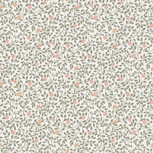 Climbing Rose Wallpaper - Light Green - Summer Gray
