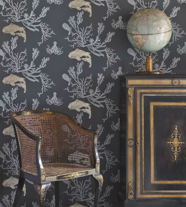Coral Wallpaper - Charcoal / gold - BG0900 - 201 - Barneby Gates