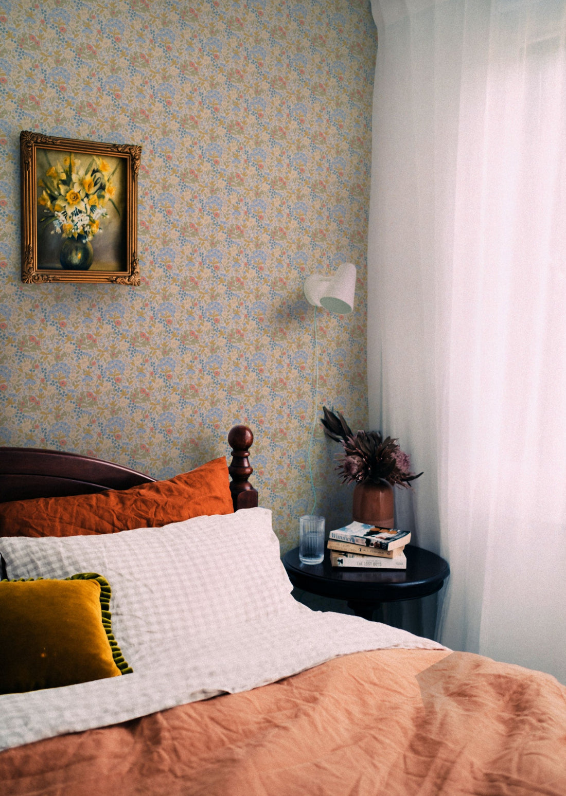 Doris Wallpaper - Blue & Mustard - Summer Gray
