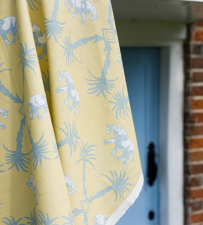 Elephant Palm Fabric - Ochre / Blue - BGF050102 - Barneby Gates