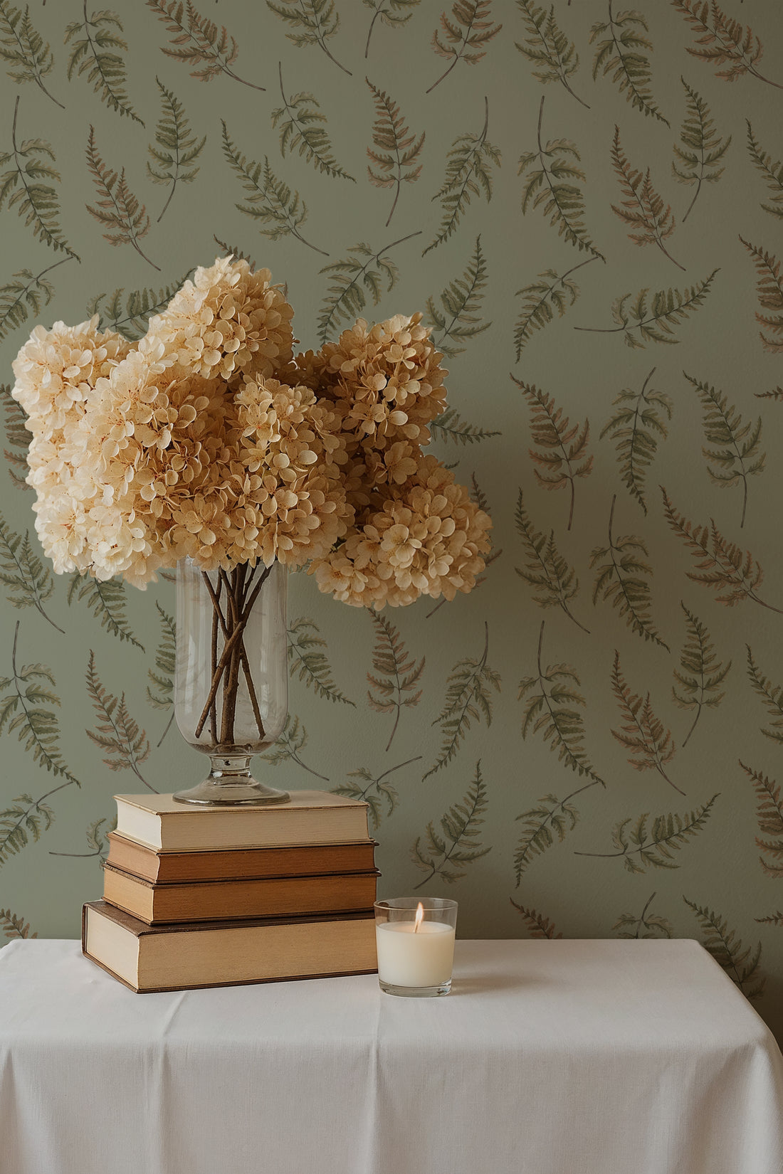 Falling Ferns Wallpaper - Earthy Green - Summer Gray
