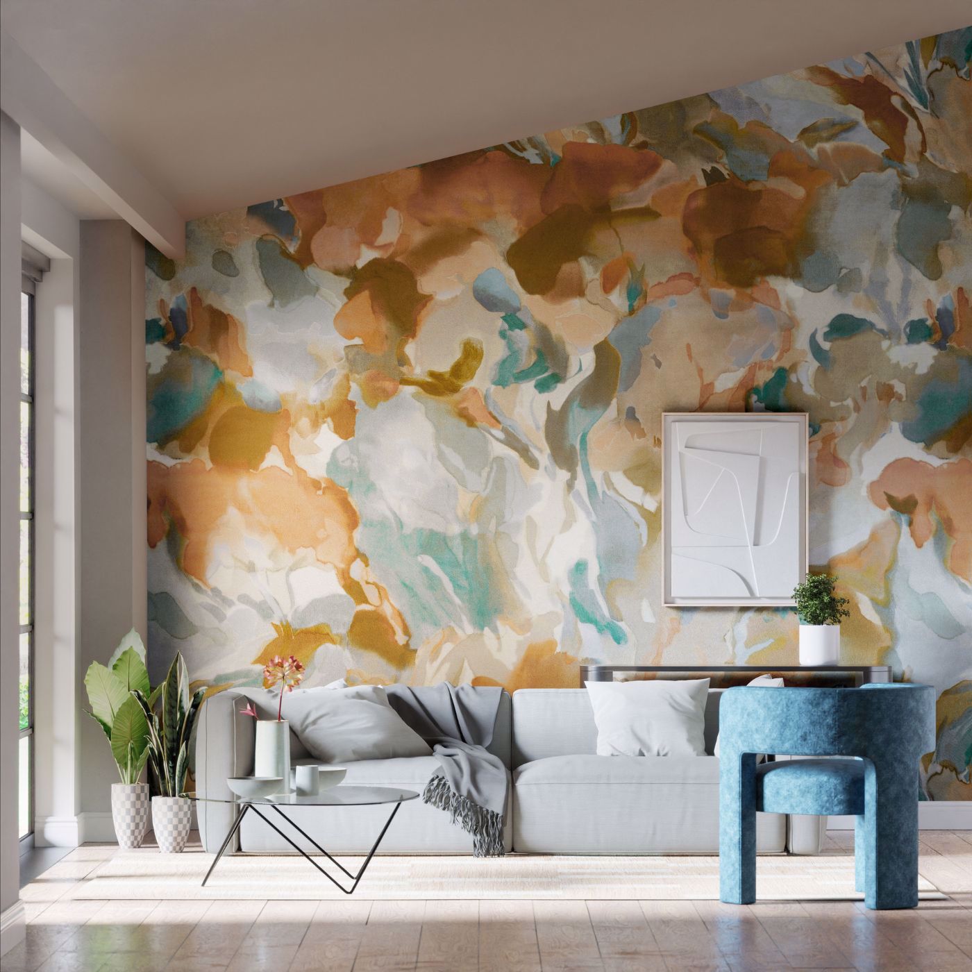 Foresta Wallpaper - Baked Terracotta/Cerulean - HC4W113001 - Harlequin