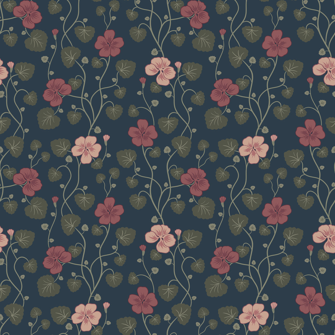 Hallie Wallpaper - Midnight - Summer Gray
