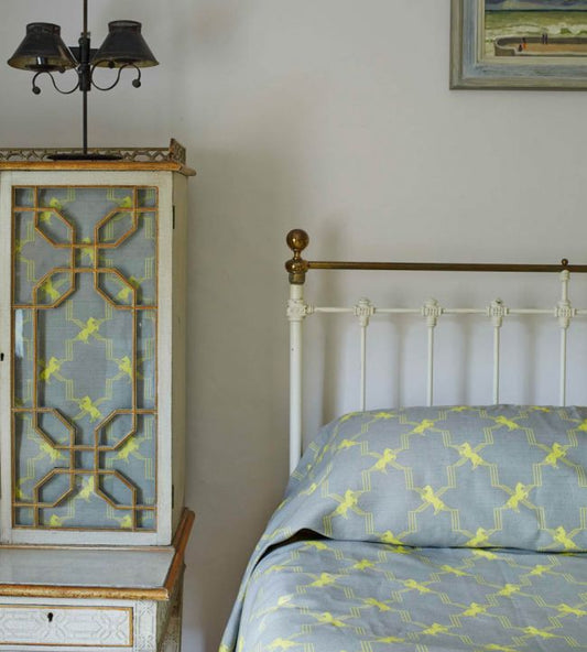 Horse Trellis Fabric - Acid Yellow On Grey - BGF020201 - Barneby Gates