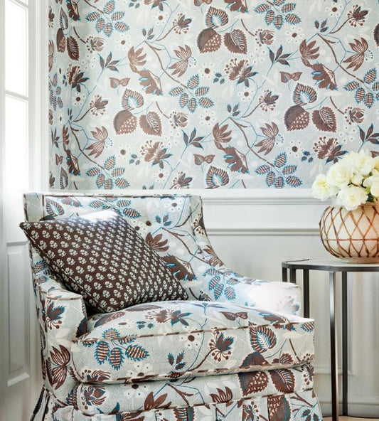 Indienne Hazel Wallpaper - Brown and Slate - AT15117 - Anna French