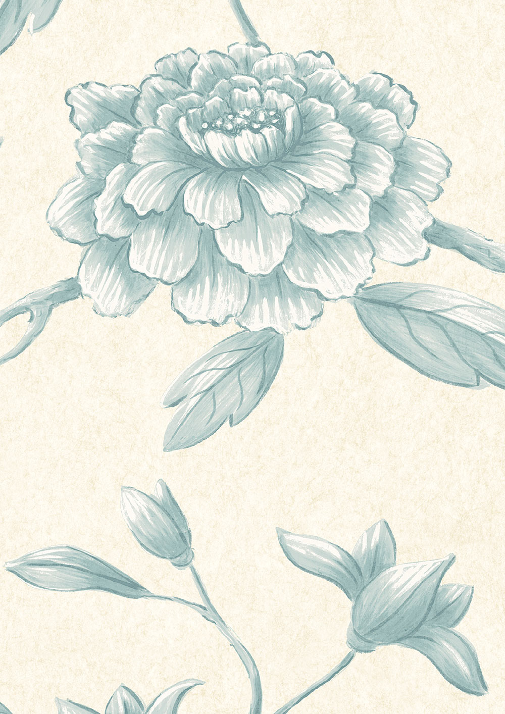 Jasper Peony Wallpaper - Aqua - Lewis & Wood
