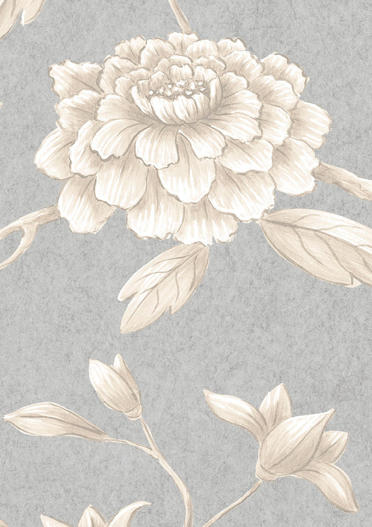 Jasper Peony Wallpaper - Smoke - Lewis & Wood
