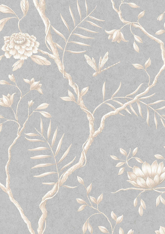 Jasper Peony Wallpaper - Smoke - Lewis & Wood