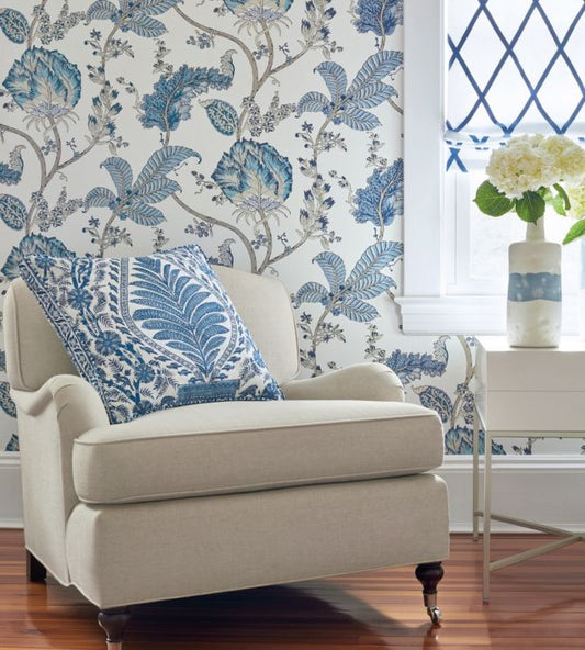Kalamkari Vine Wallpaper - Blue and White - AT78738 - Anna French