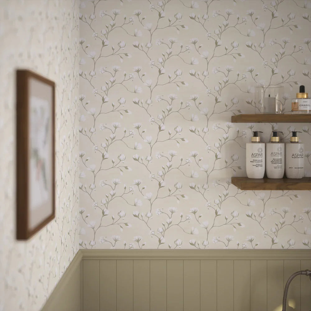 LAN100049 - Sweet Magnolia Wallpaper - Linen Cream - Lucie Annabel