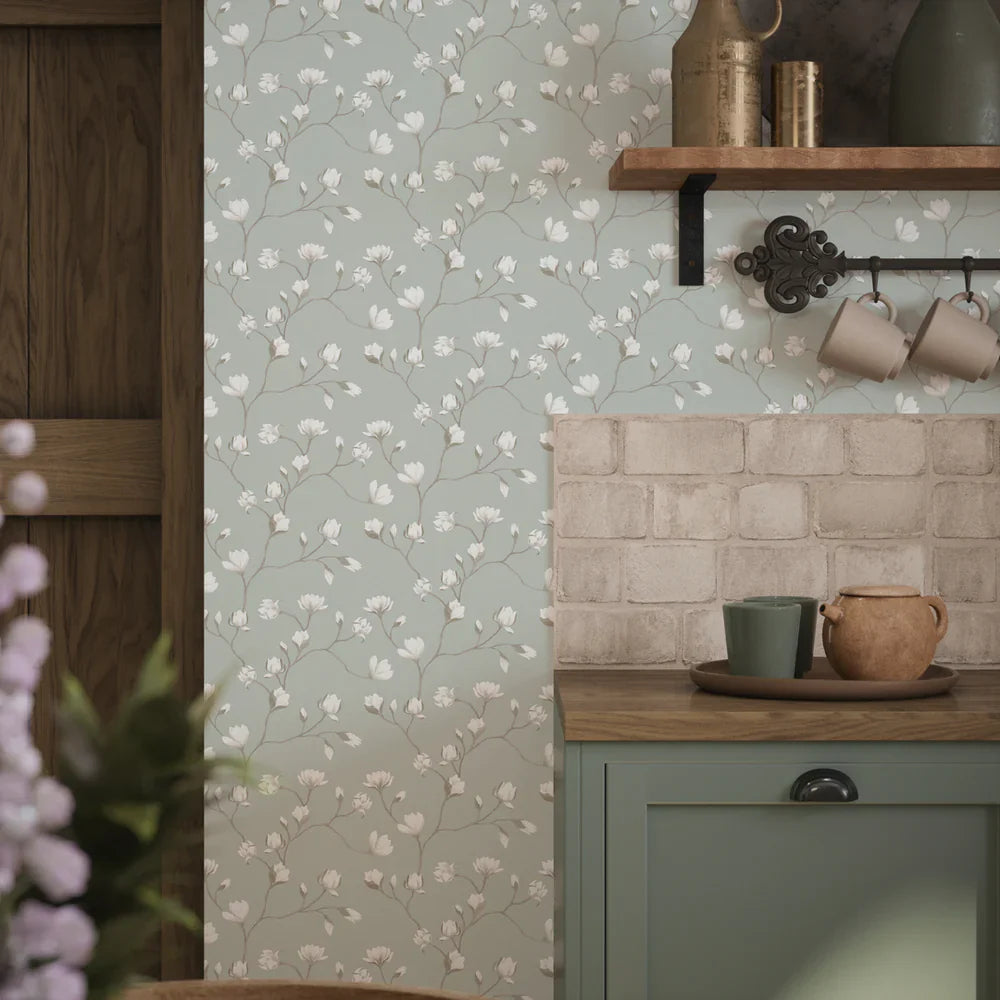 LAN100050 - Sweet Magnolia Wallpaper - Sage Green - Lucie Annabel
